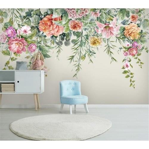 Customized 3d mural Nordic rose flower rattan sofa обои TV background wall hand-painted flowers living room bedroom wallpapers