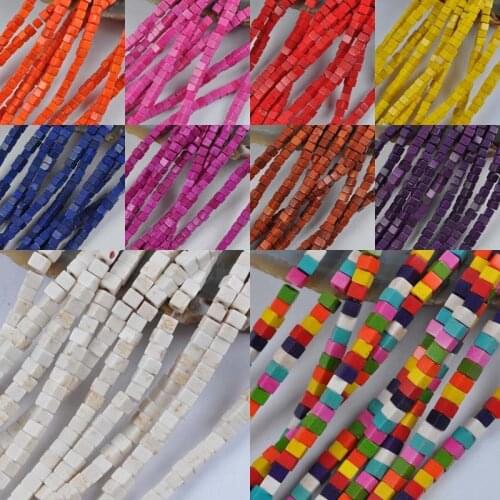 4MM 0range/Pink/Red/Yellow/Blue/Purple/Brown/White/Black Mix Color Howlite Cube Loose Beads Strand 15.5 Inch Jewelry Making