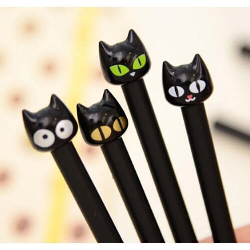 48 pcs/lot Cute Black Cat Gel Pen Kawaii 0.5mm Ink Pen Korean stationery Kids Gift Office school writing supplies
