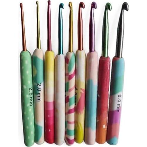 8/9pcs Colorful Ceramic Handle Alumina Crochet Hooks Knitting Needles Set Sewing Crochet for Weave Sewing Needles Handmade Tool
