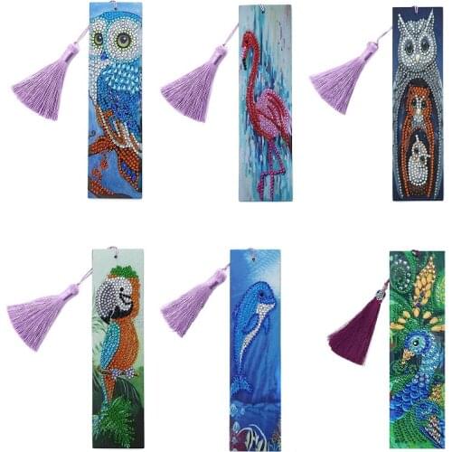 NEW Diamond Painting Exquisite Owl Flamingo Leather Bookmarks Tassel Bookmarks Special Shaped Diamond Embroidery Craft decor