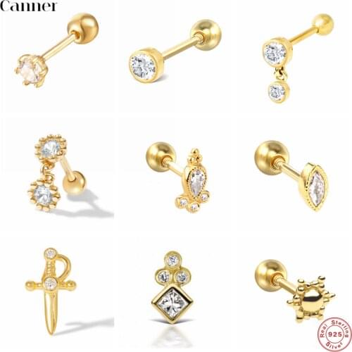 Canner 1pcs Pendientes Plata 925 Earrings For Women Stud Earing Geometric Pyramid Helix Cartilage Piercing Jewelry 2021 Trend W5
