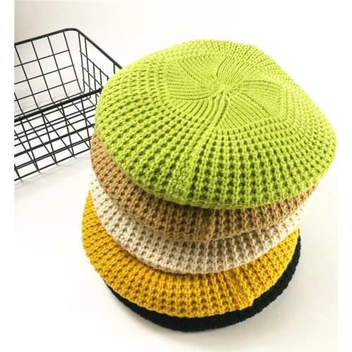 Beret Womens Hat Winter Knitted Hat Beanie Beanie Japanese Solid Color Painter Hat Octagonal Hat