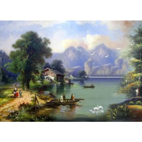 Free shipping classical rural riverside landscapes animal oil painting canvas printings on canvas wall art decoration picture