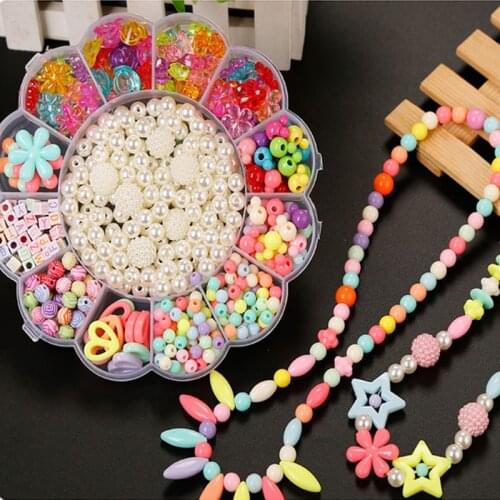 Childrens DIY Handmade Beaded Toy with Accessory and Flower Type Storage Box Set Kids Educational Toys Girl Jewelry Gift