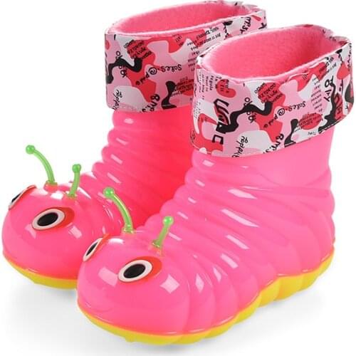 Childrens Rain Shoes Boys and Girls Rain Boots Water Shoes Antiskid Wear Resistant Cartoon Plush Rubber Shoes Water