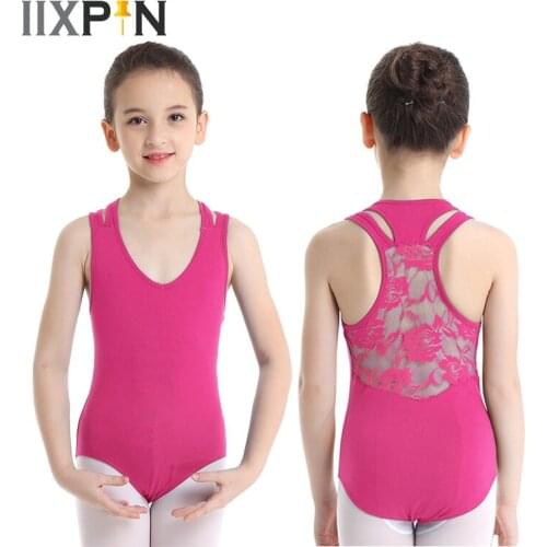 Kid Girls Gymnastics Leotard Ballet ballerina dress Kids Sleeveless Lace Splice Racer Back Cotton Ballet Dance Costumes Jumpsuit