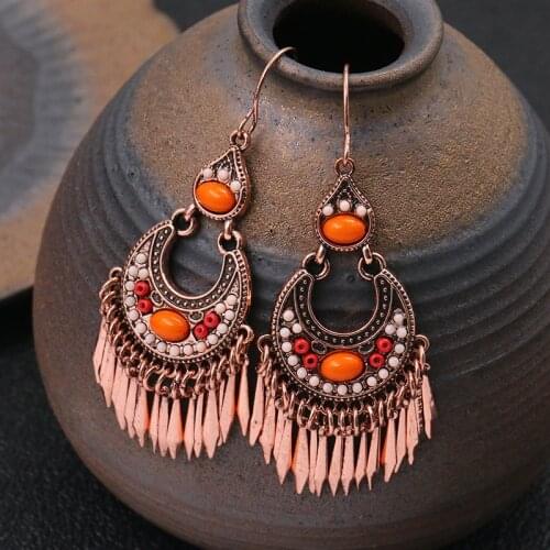 Ethnic Alloy Tassel Earrings Flower Boho Indian jewelry For Women Retro Carved Dangle Earrings Bijoux