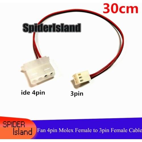 30CM Computer Fan 4 Pin Molex Female To 3 Pin Female Adapter Cable White Free shipping
