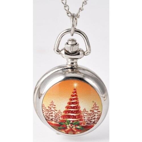 2019 hot new fashion pocket watch necklace Christmas tree silver pocket watch wholesale Christmas best gift to friends
