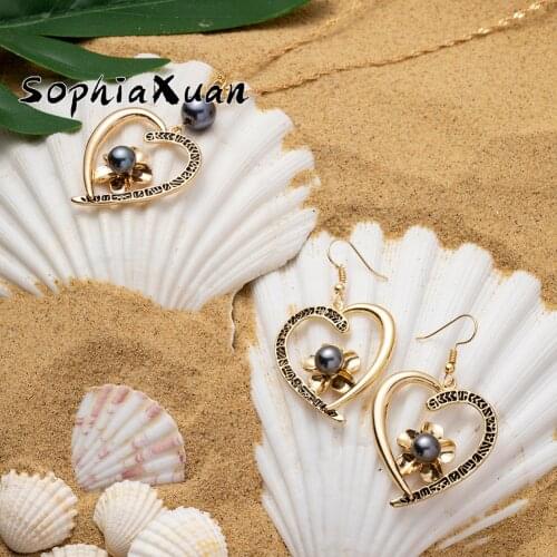 SophiaXuan Hawaiian Heart Jewelry Sets Gold Trendy Pendants Necklaces Drop Earrings Sets Wholesale Party Wedding 2021 for Women