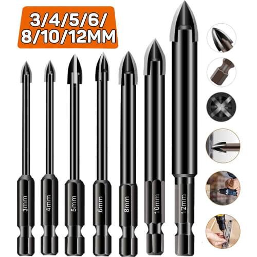 Cross Hex Tile Bits Glass Ceramic Concrete Hole Opener Alloy Triangle Drill Size 3/4/5/6/8/10/12mm drill bits Glass Bits