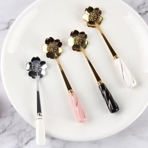 12cm Stainless Steel Mini Sakura Rose flower Spoons for Coffee Tea Dessert Drink Mixing Milkshake Spoon Tableware Kitchen Supply