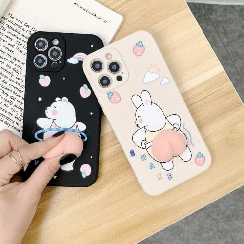 Bear Bunny Pinch Soft Butt TPU Phone Case For iPhone 12 11 Pro Xs Max XR 7 8Plus Case