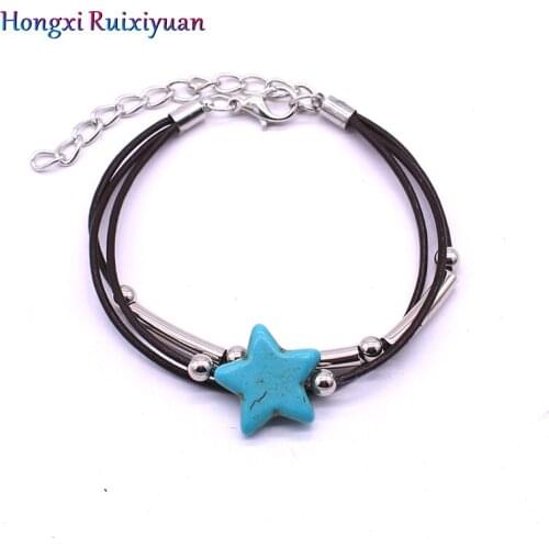 Fashion jewelry bracelet leather rope bracelets for women handmade beaded wooden beads life tree stars charm bracelet jewelry