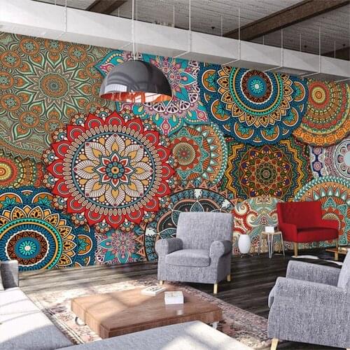 Custom size European pattern wallpaper mural living room bedroom dining room wall decoration mandala bohemian style decoration