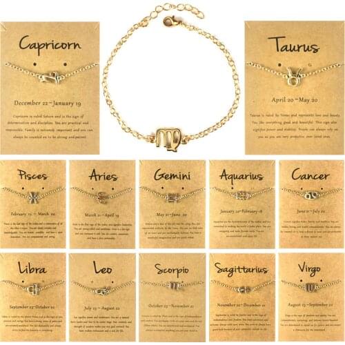 Charming Gold Silver Color Link Chain Bracelets Adjustable 12 Zodiac Constellation Bracelet For Gilr Party Birthday Gifts