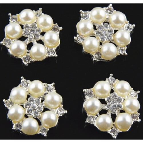 MengNa 26mmx26mm Rhinestone Buttons, Rhinestone and Pearl Decorate Buttons for hair accessories 100pc/lot
