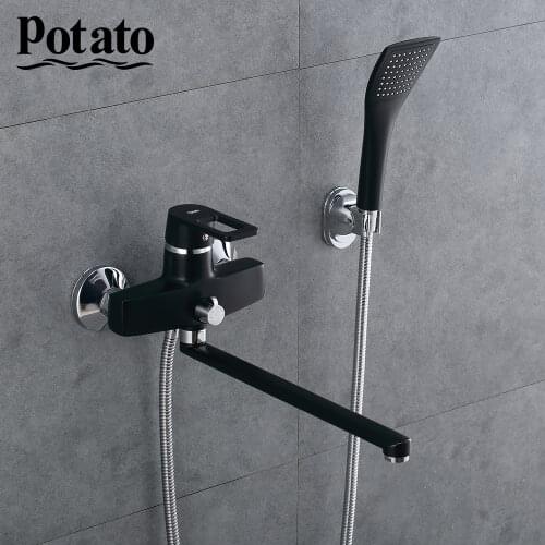 Potato Bathroom Shower Faucet Set Black Or White One Handle Cold And Hot Water Wall Mounted Bathtub Faucet Shower Head p2230