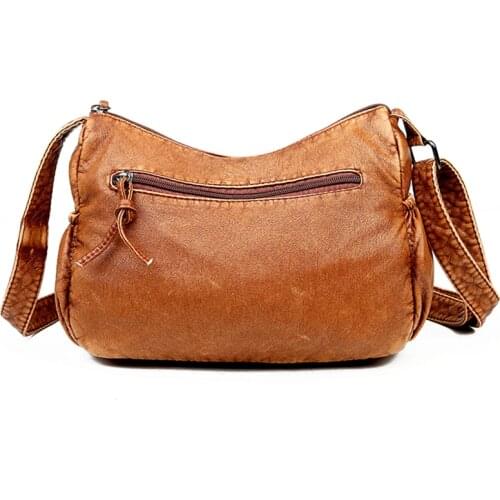 Female Crossbody Bags Retro Texture Single Shoulder Diagonal Bag Washed Soft Leather Mini Bag For Female