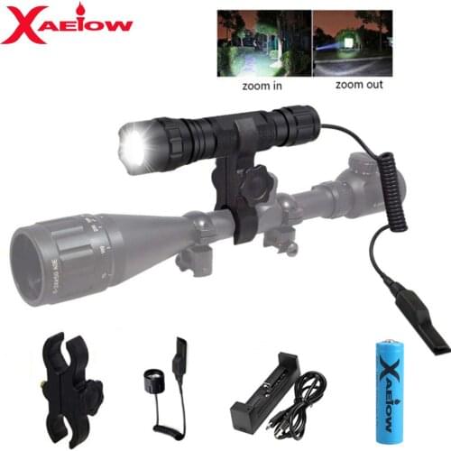 T6/Q5 1000LM Zoomable LED Flashlight Gun Lamp Mount Predator Varmint Hunting Weapon Light+Rifle Scope Mount+Switch+18650+Charger