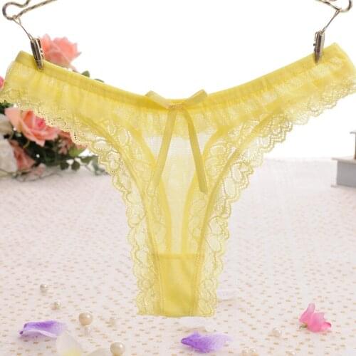 L'bellagiovanna womens Underwear G-string panties Sexy Mesh Thong Briefs Female Transparent Intimate Lovely Ruffles Panty 1504n