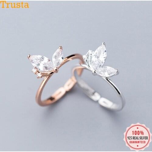 Trustdavi 100% 925 Sterling Silver Cute Twinkling Butterfly CZ Open Finger Ring For Women Girls Silver 925 Jewelry DS360