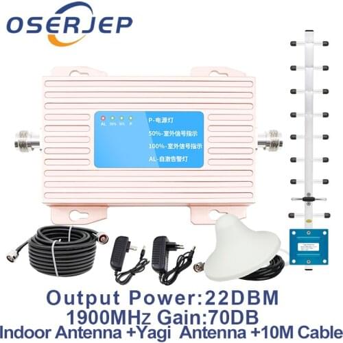 Gain 70dB (LTE Band 2) PCS 1900mhz Mobile Signal Amplifier PCS Cellular Cell Phone Signal Repeater with LCD Display Antenna