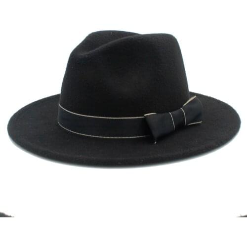 Women Men Wool Fedora Hat For Gentleman Winter Autumn Cloche Wide Brim Jazz Church Sombrero Caps Size 56-58CM