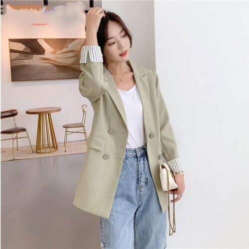 Women Clothes Blazers Casual Loose Double Breasted Notched Jackets Ladies England Korean Office Outerwear Suits