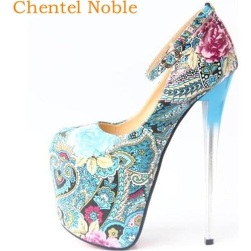 Ethnic Style Fashion Chentel High Heels Platform Stiletto Spring Woman Luxurious Party Dress Buckle Shoes For Women Pumps