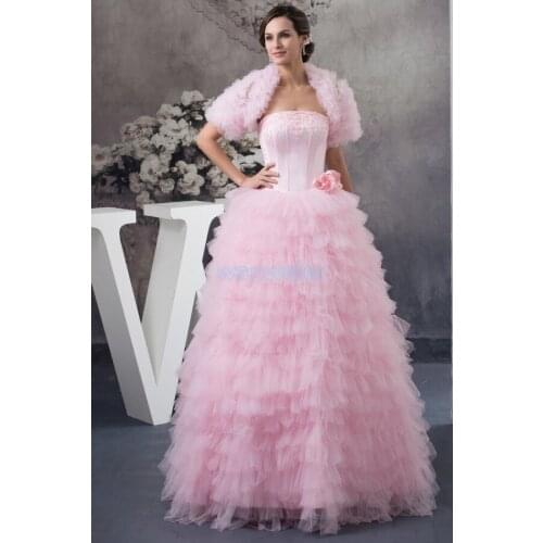 Free shipping 2016 winter design custom size/color short sleeve appliques ball gown bridal gown with jacket pink wedding dress