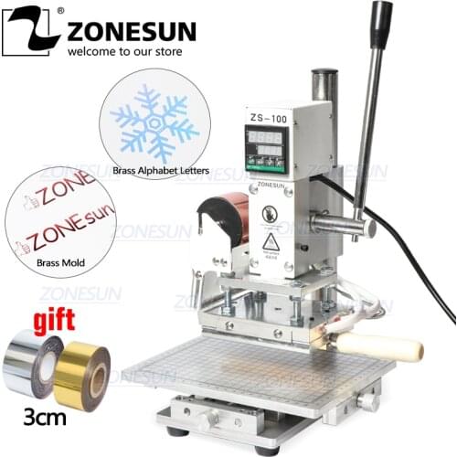 ZONESUN ZS-100C Digital Hot Foil Stamping Machine Leather Embossing Heat Pressing Machine For Wood PVC Paper Custom Logo Stamp