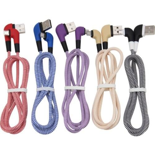 1M Elbow 90 Degree Cable For iphone Micro USB Type C Quick Charging Data Line Charge Cord For Xiaomi Huawei Phone 100pcs/lot