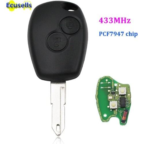 2 Buttons Remote Key fob 433MHz for Renault with PCF7947 chip with NE72 uncut key blade