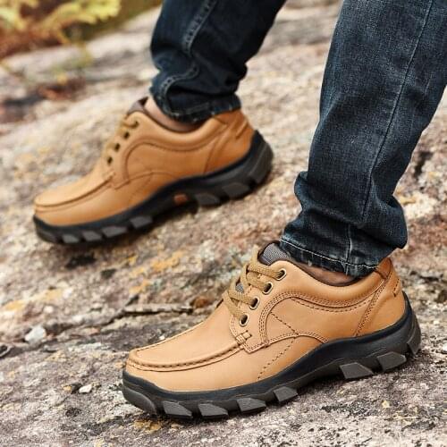 2019 spring and autumn brand mens shoes high-quality leather comfortable outdoor lace hiking shoes hiking shoes large size 45
