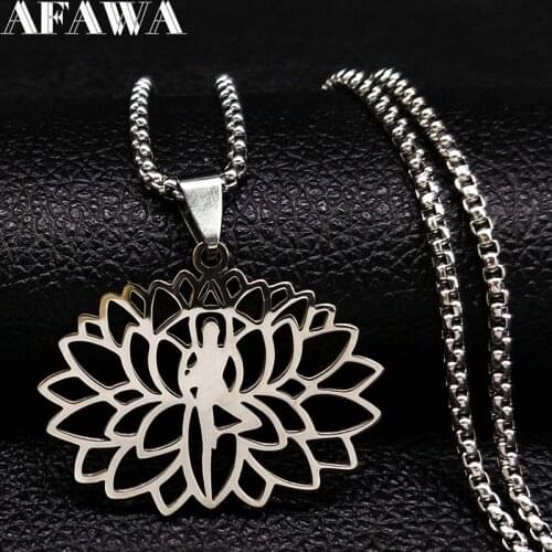 2021 Fashion Yoga Lotus Stainless Steel Necklaces Women Silver Color Necklaces & Pendants Jewelry acero inoxidable joyeria N1853