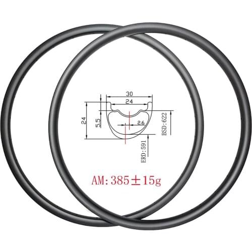 29er MTB AM ENDURO 30mmx24mm Hookless tubeless Asymmetric Disc carbon rims UD 3K 24H 28H 32H cross country mountain bike wheels