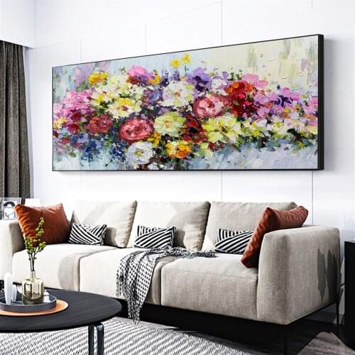 Large 100% Handmade Thick Textured Pictures Hand painted Palette Knife Flower Oil Painting Canvas Wall Art For Living Room