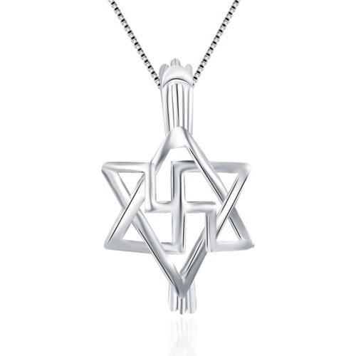 CLUCI 3pcs 925 Sterling Silver Hexagram Locket Pendant Women Free Mason Logo Shaped Silver 925 Pearl Cage Pendant SC063SB