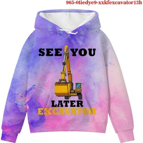 Childrens See You Later Excavator Letter Print 3D Hoodies Sweatshirt Girl Kid Pullover Tops for Boys Autumn Hooded Boys Clothes