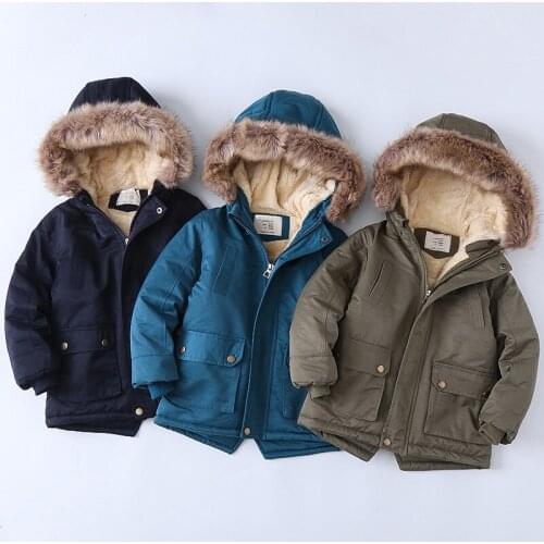 Childrens Winter Jacket for Girls Boys Warm Down Jacket Kids Hooded Coat Thicken Outerwear Teen Plus Fur Cotton Padded Clothes