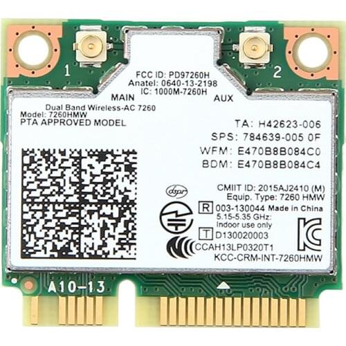 Fenvi WiFi Adapter Dual Band Wireless Wifi Card for 7260AC 7260HMW Half Mini PCI-E 2.4G/5Ghz 867M Bluetooth 4.0
