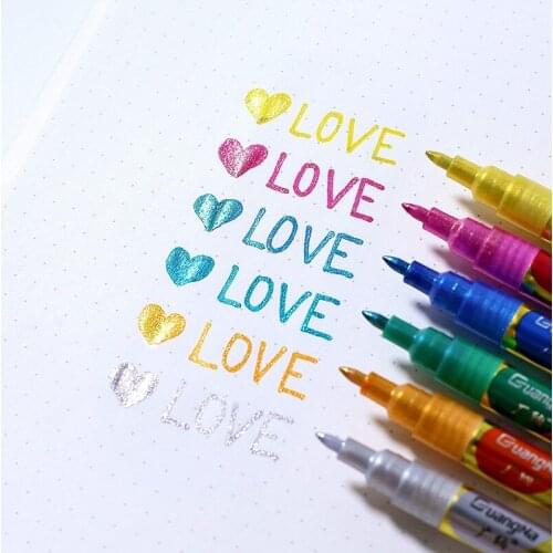 GN 12 Colors 0.7mm Glitter Acrylic Paint Marker Pen Sketch Drawing Color Pen Pastel Neon Marker Office School Art Painting