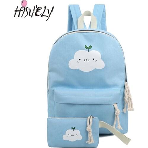 HISUELY Cute Cloud Backpack Women Canvas Backpack Printing Backpacks For Teenage Girls Large Capacity School Bag Female 2 PCS