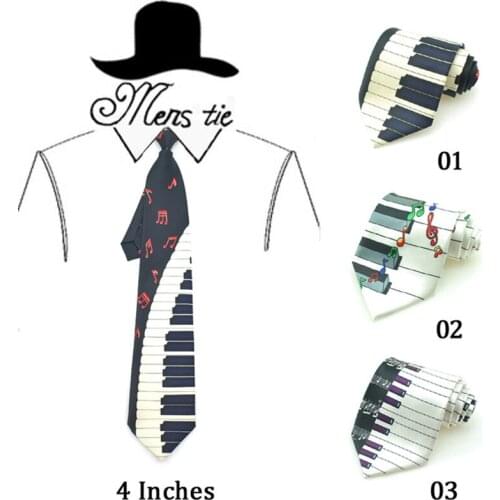 Mens Tie Fashion Novelty 5 Piano Key Board With Music Note Neckties Polyester Woven Classic Party Cravat Gift Party Formal Dress