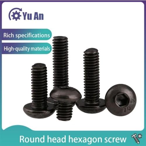 ISO 7380 Grade 10.9 Black Nickel Plating Semi-Circular Head Hexagon Screw Mushroom Head Hexagon Bolt M2-M3 50PCS