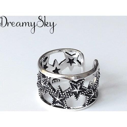 DreamySky Boho Silver Color Big Star Rings for Women Jewelry Retro Big Antique Rings Girls Christmas Gifts Anillos