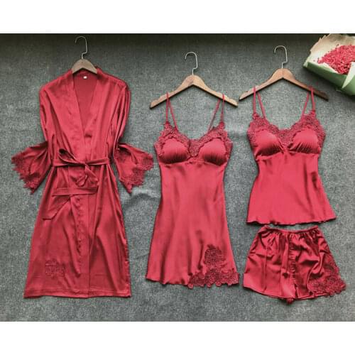 Sexy Lingerie Women Silk Vest Shorts Sets Camis Tank Lace Robe Dress Underwear Sleepwear Nightdress Sleepwear Kimono Pyjamas Set