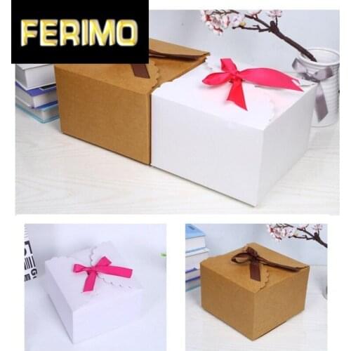 12pcs Large Thickened Kraft Paper Gift Box White Cardboard Baking Muffin Cup Cake Box with Free Ribbon Paper Box 22*22*14.5cm